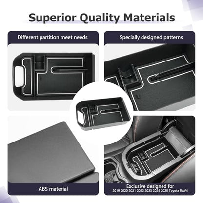 2025 RAV 4 Center Console Organizer Compatible with 2019 2020 2021 2022 2023 2024 2025 Toyota RAV 4 Accessories Armrest Console Secondary Storage Box Insert Tray ABS Material White