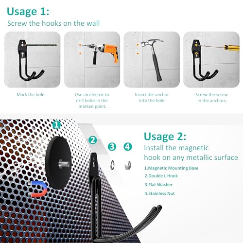 Strong Magnetic Hooks Heavy Duty Magnetic Garage Hook (Black_J_Hooks)