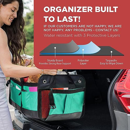 Teal Car Trunk Organizer for SUV & Auto Cargo Storage (Large / Cyan Green)