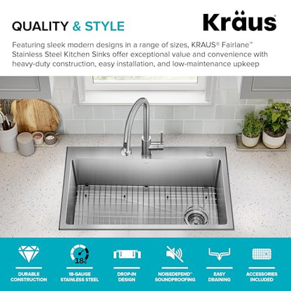 Stainless Steel 33 in 18 Gauge Drop In Kitchen Sink KHT640 (33 Inch / Single Bowl — Drop In)
