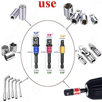 Impact Grade Power Hand Tools Driver Sockets Adapter Extension Set (3black+1silver)