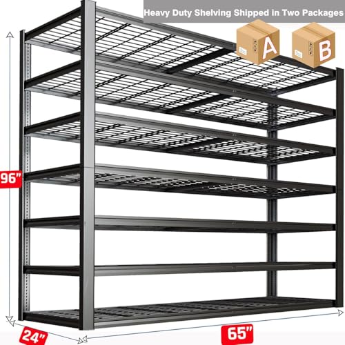 65" W Garage Shelving Heavy Duty (65"Wx24Dx96H | 7 Tier)