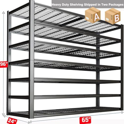 65" W Garage Shelving Heavy Duty (65"Wx24Dx96H | 7 Tier)