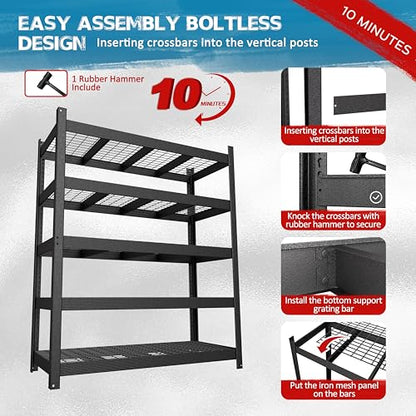 60”W × 24”D × 72”H Heavy Duty Metal Storage Shelves (59.84" W × 24.02" D × 71.65" H)