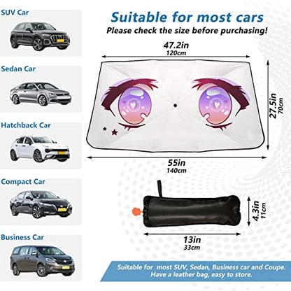 Purple Pink Anime Kawaii Eyes Windshield Sun Shade Umbrella Foldable Car Front Window Sunshade Blocks UV Rays Heat Keep Vehicle Cool (multi 20)