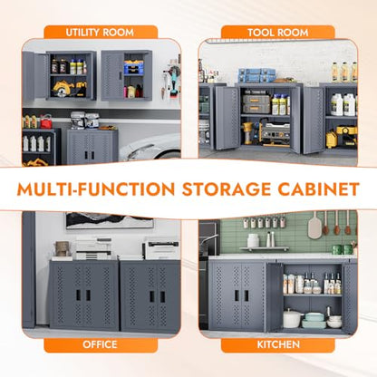 Metal Wall Storage Cabinet Steel Wall Mounted Garage Storage Cabinet with Adjustable Shelf and Doors for Basement Utility Room Warehouse Kitchen (H28")