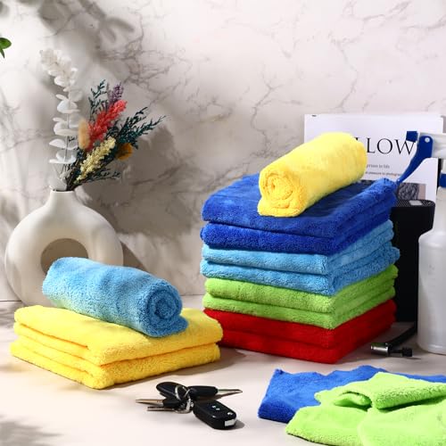 30 Pcs 16 x 16 Inch Edgeless Microfiber Plush Towels for Cars Detailing Drying Wash Polishing Absorbent Cleaning Cloths (Multicolor / 16 x 16 Inch)