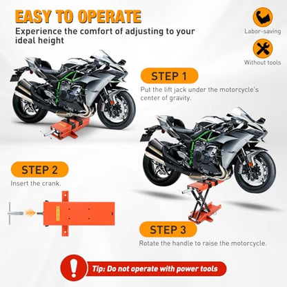 Motorcycle Lift 1100 LBS ATV Scissor Jacks with Saddle Safety Pin Crank Handle 3.7" (Orange w Saddle Safety Pin)