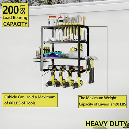 Power Tool Organizer Heavy Duty Wall Mount Drill Tools Holder (Black / 4 Slots 3Layers)