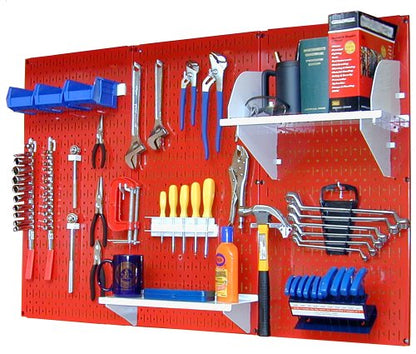 4 ft Metal Pegboard Standard Tool Storage Kit with Red Toolboard and White Accessories (Red)