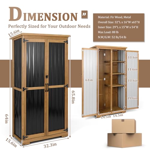 Outdoor Storage Cabinet Weatherproof (Black / 32" x 16" x 66")