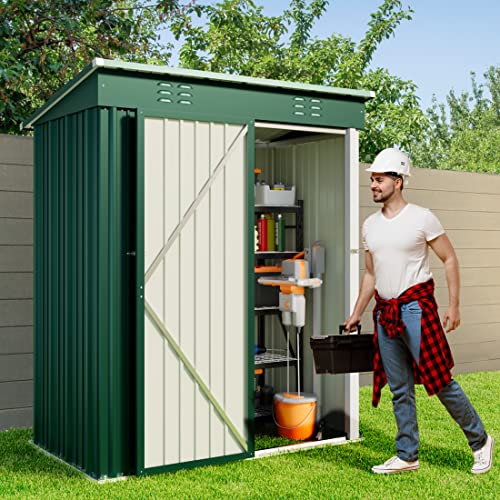 5x3 FT Outdoor Shed (Green / 5' x 3' FT/Sloped-roof)
