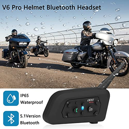V6 Pro Motorcycle Helmet Bluetooth Intercom Headset 1200M 2 People Full Duplex Wireless Motorbike Interphone Connect Up to 6 Riders for Motorcycling Skiing and Climbing (V6 Pro 2Pack)