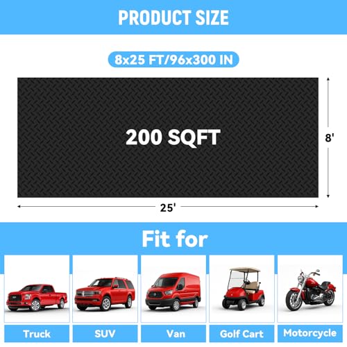 8x25 FT Garage Floor Mat (8x25 FT / Black)