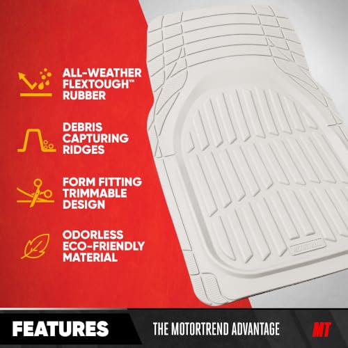 MotorTrend FlexTough White Car Floor Mats Rubber All Weather Automotive 2pc (2pc Front (Sedan, Compact) / White)