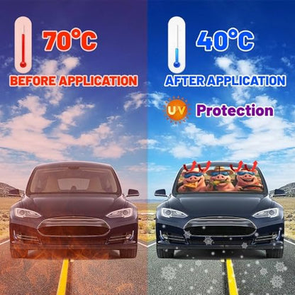 Funny Pig Car Windshield Sun Shade Umbrella Bendable Handle Foldable Animal Sunshade for Car Windshield Block UV Rays Keep Vehicle Cool for Most Sedans SUV Trucks Cars 57"x30" (147*75cm,33*11cm / Funny Pig)