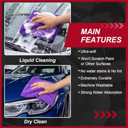 200 Pcs Microfiber Cleaning Cloth 16x16 Inch Microfiber Towels for Car Ultra Absorbent Cleaning Rags Reusable Lint Free Streak Free Detailing Towel for Car Washing Drying Dusting (Purple)