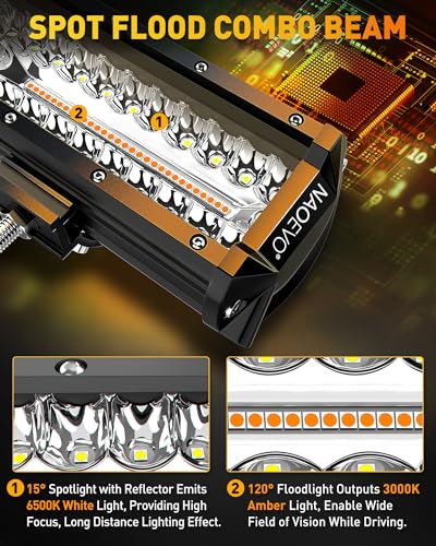 12 Inch LED Light Bar with Wiring Harness (White&Amber 3 Modes)