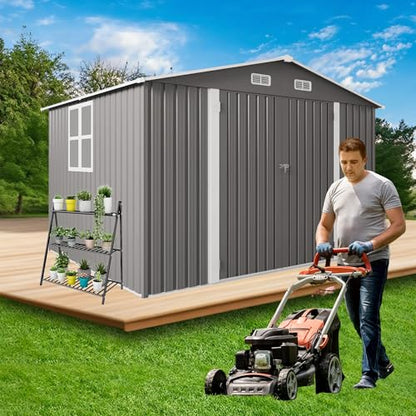 10x8 FT Outdoor Storage Shed with Window (Gray / 10x8ft Standard)