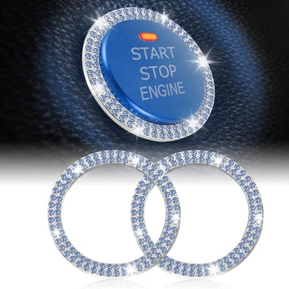 2 PCS Crystal Double Rhinestone Car Engine Start Stop Decoration Ring (Light Blue)