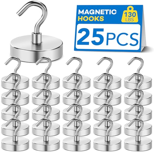 Magnetic Hooks for Cruise Cabins 130LBS Heavy Duty Magnet Hook 25P (Silver / 1.26in)