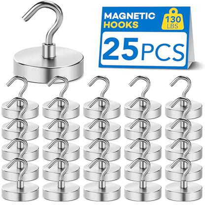 Magnetic Hooks for Cruise Cabins 130LBS Heavy Duty Magnet Hook 25P (Silver / 1.26in)