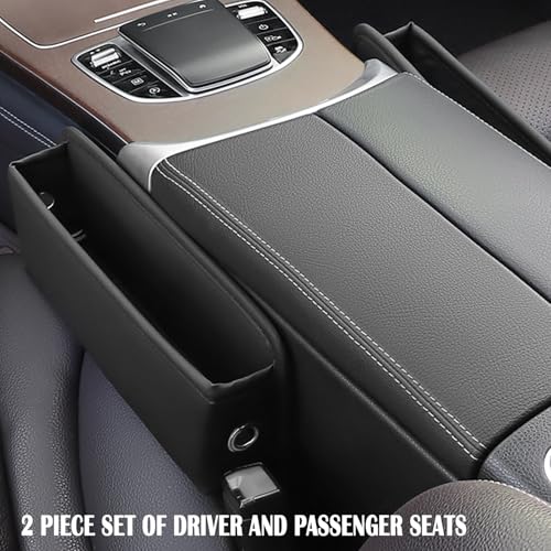 2 Pack Universal Fit Premium Leather Car Seat Gap Filler Organizer (Black，2 Pack)
