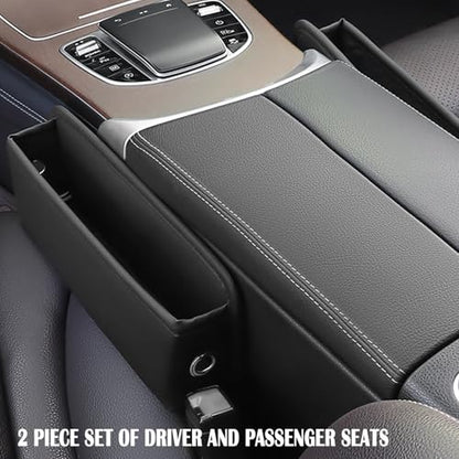 2 Pack Universal Fit Premium Leather Car Seat Gap Filler Organizer (Black，2 Pack)