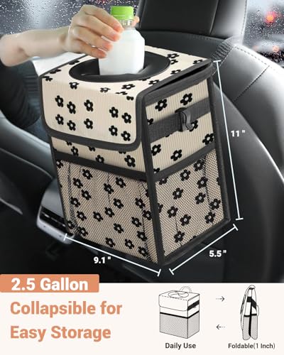 Car Trash Can with Lid (2.5 Gallons / Black Flower)