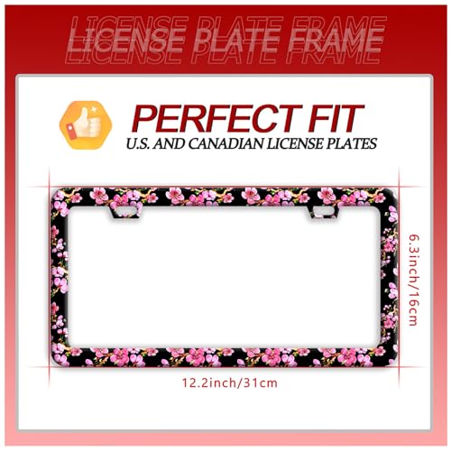 Cherry Blossom Flower Stainless Steel License Plate Frame for US Cars Decor (Cherry Blossom)