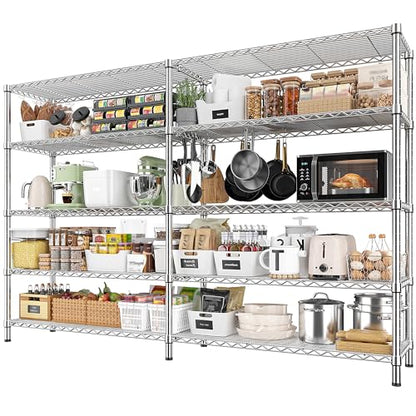 69.8" W Storage Shelves 1510LBS Wire Shelving Unit 5 Tier Metal Shelving for Storage Rack Shelves Adjustable Heavy Duty Garage Shelf Pantry Shelves Kitchen Shelving (Chrome-15.8"Dx69.8"Wx72.4"H-5 Tier)