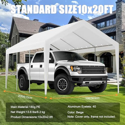 10' x 20' Carport Replacement Canopy Cover (White / 10'x20')