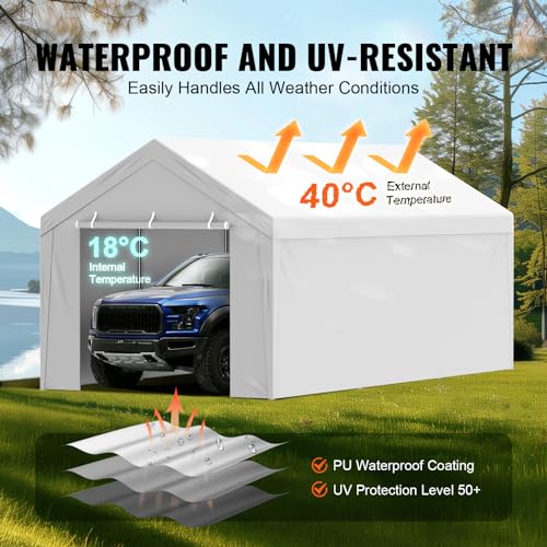 Carport Replacement Canopy Top Cover + Sidewall 10 x 20 ft (White / 10x20ft)