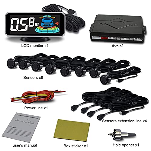 Car Parking Sensors Kit Reverse Radar parktronic System Auto Electronics Vehicle Back Assistant Reverse 8 Sensor (Black)