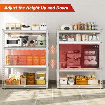 Galvanized Storage Shelves with Rolled Edges for Garage Basement (35.45" W x 17.72" D x 60.05" H / Sliver)