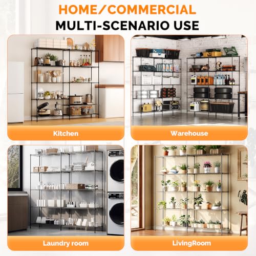 70" W Storage Shelves 1600LBS Heavy Duty Metal Shelving (Black / 69.8"W × 15.8"D × 71"H)