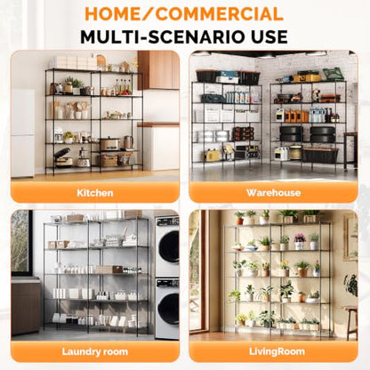 70" W Storage Shelves 1600LBS Heavy Duty Metal Shelving (Black / 69.8"W × 15.8"D × 71"H)