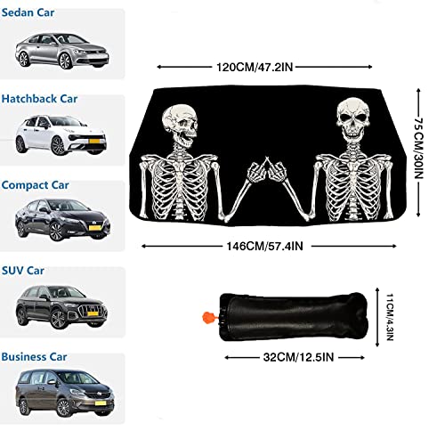 Funny Skull Car Sun Shade Windshield Sunshade Umbrella Foldable (57X31 Inch / Color-SKULL2)