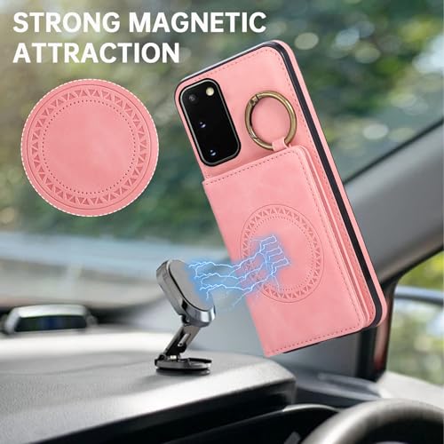 Compatible with Samsung Galaxy S20 5G 6.2 inch Wallet Case and Screen Protector Crossbody Shoulder Strap Ring Buckle Stand Card Holder Magnetic Car Mount Cell Phone Cover for S 20 Women Men Pink (Rose Gold / for S20)
