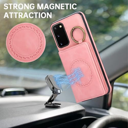 Compatible with Samsung Galaxy S20 5G 6.2 inch Wallet Case and Screen Protector Crossbody Shoulder Strap Ring Buckle Stand Card Holder Magnetic Car Mount Cell Phone Cover for S 20 Women Men Pink (Rose Gold / for S20)