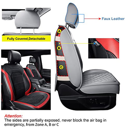 F150 Faux Leather Seat Covers Fit for 2015 ((2015-2026) Full Set / Black&Gray)