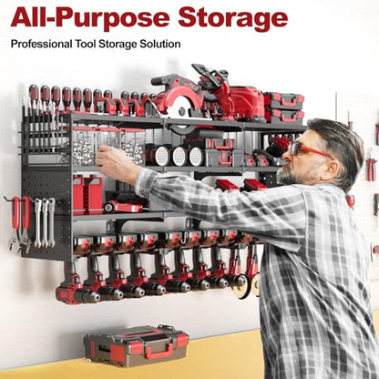 52" Metal Power Tool Organizer Wall Mount (Black / 12 Drills Holder)