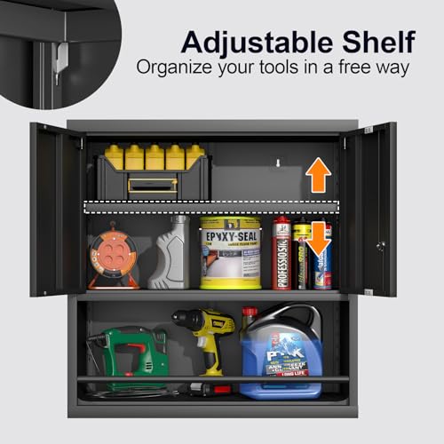 Locking Metal Garage Wall Cabinet with Doors and Shelf (Black / 31"H)