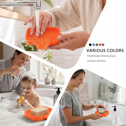Silicone Soap Dish with Drain Spout (Orange / S(4.9"×3.2"))
