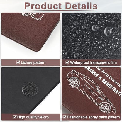 Car Registration and Insurance Card Holder (Lychee pattern Brown)