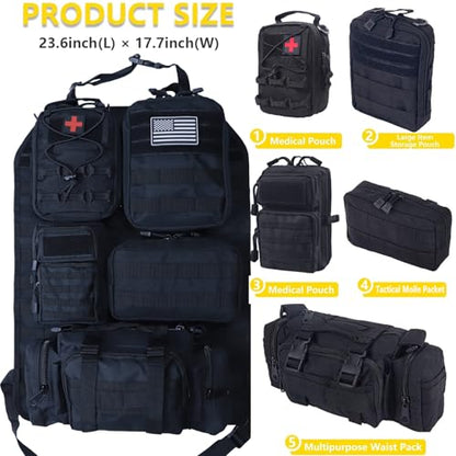 Universal Tactical Seat Back Organizer Vehicle Molle Panel Organizer Storage Bag with 5 Detachable Molle Pouch for All Vehicel Such as Jeep (Upgraded-A-Black)
