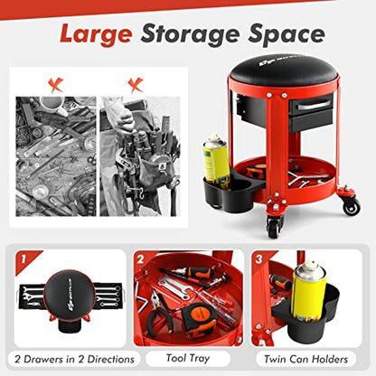 Rolling Mechanic Stool (Red)