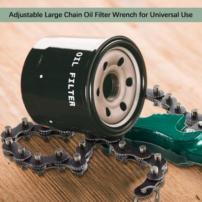3 Pcs Large Reversible Chain Oil Filter Wrench with 12 16 9 Inch Chain Wrench Adjustable Heavy Duty Carbon Steel Sturdy Pipe Fitting Tool Spanner for Ratcheting Universal (Green)