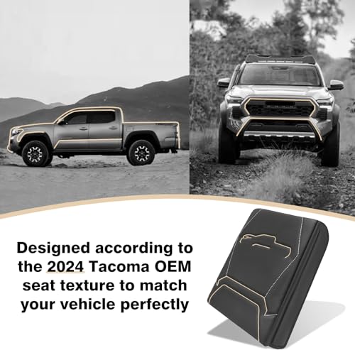 Armrest Cover for Toyota Tacoma 2024 (9) 24+ |Tacoma| Gray Stitch, +Thick)