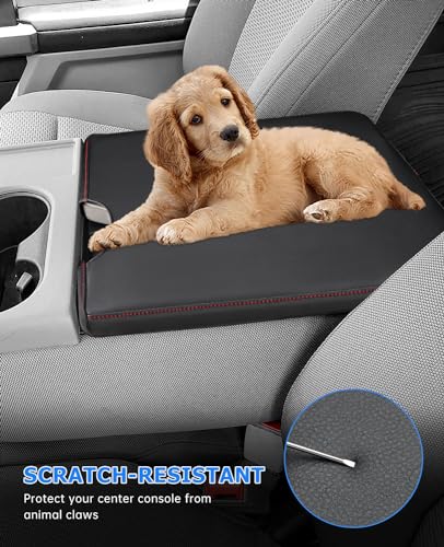 Center Console Armrest Cover for 2026 Ford F150 Accessories 2015 (red stitches / 2015-2026 Jump Seat)